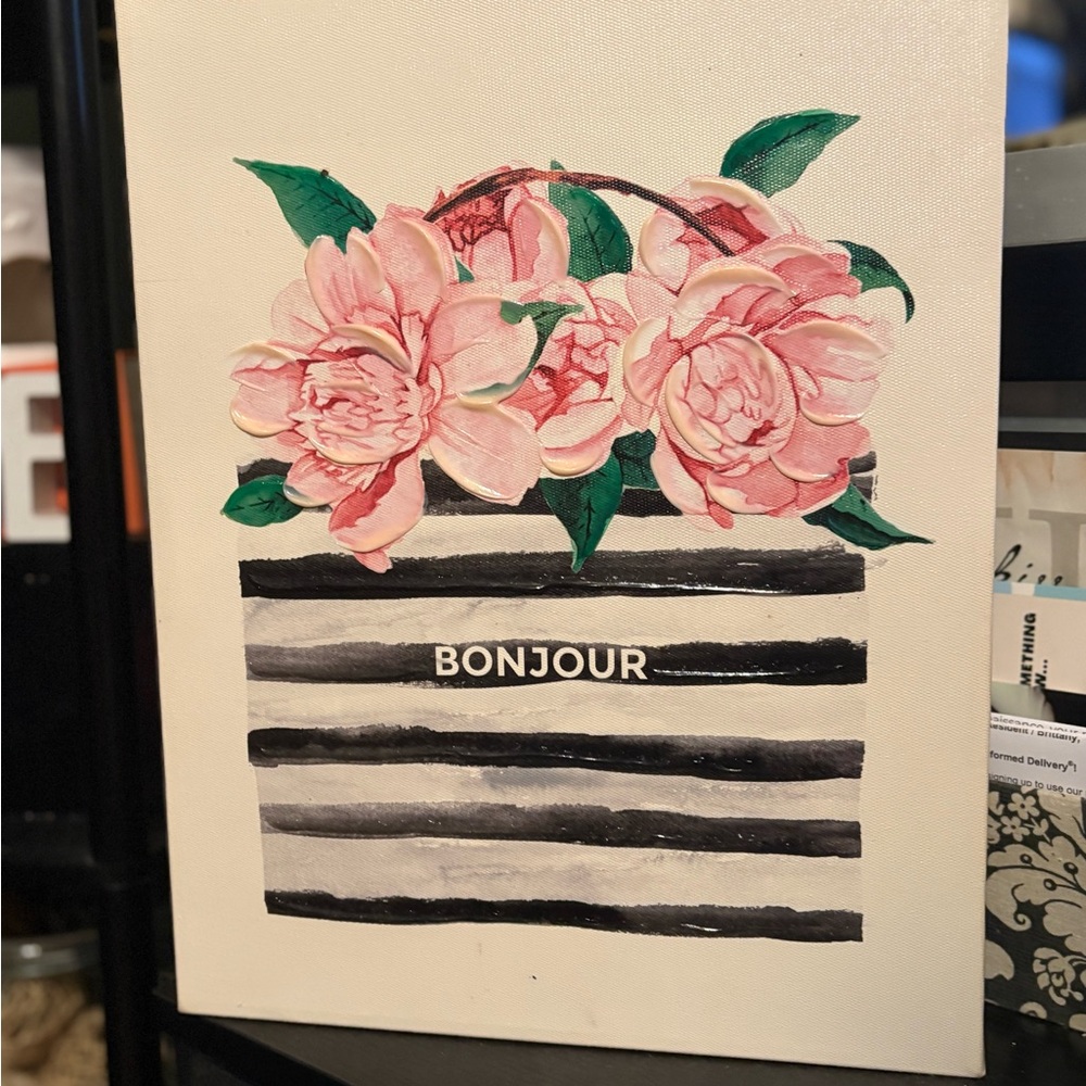 Floral Bonjour Canvas Art